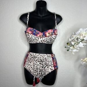 Johnny Was Oksana Bikini Set High Waist Floral Animal Print Swim Bikini Bottoms